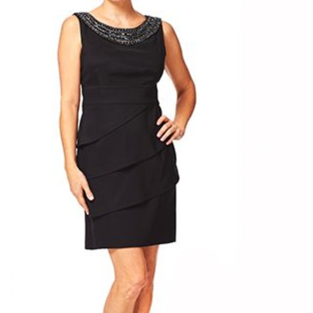 Connected Black Gem Embellished Tiered Skirt Dress